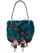 Prada Corsaire Fox Fur Embellished Shoulder Bag - Blue