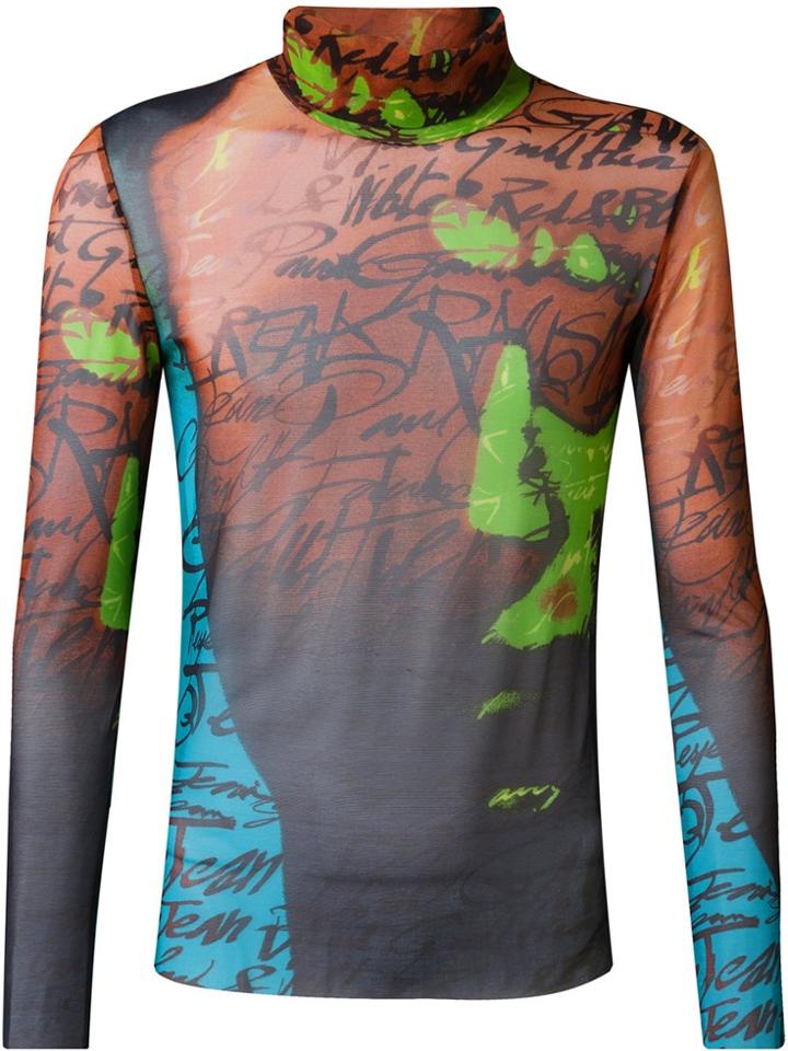 Jean Paul Gaultier Vintage Printed Sheer Band Collar Top - Multicolour