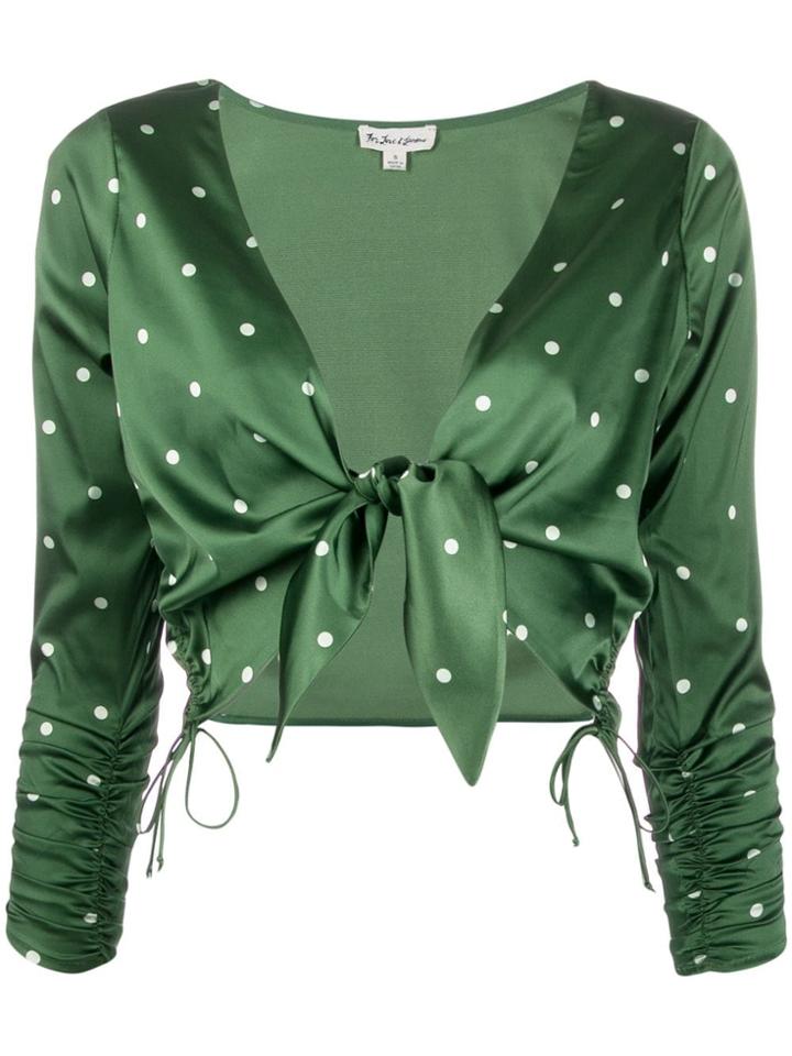 For Love And Lemons Tie Polka Dot Cropped Blouse - Green