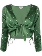 For Love And Lemons Tie Polka Dot Cropped Blouse - Green