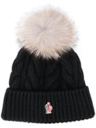 Moncler Grenoble Fox Fur Pom Pom Beanie Hat - Black