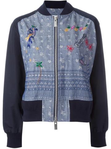 Sacai Aloha Chambray Bomber Jacket, Women's, Size: 3, Blue, Cotton