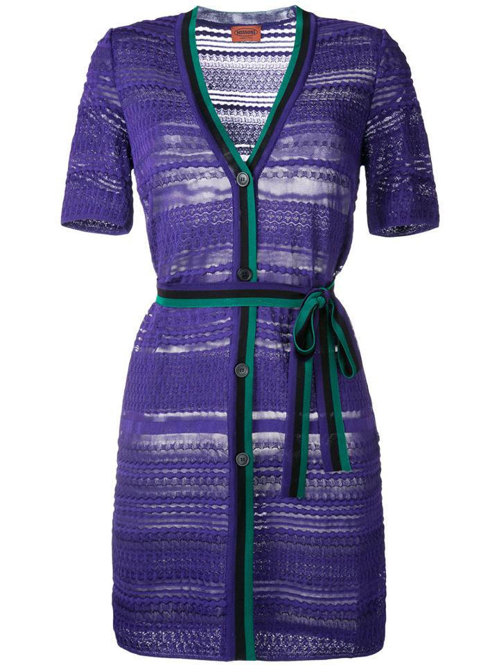 Missoni Buttoned Belted Dress, Women's, Size: 44, Pink/purple, Polyester/viscose