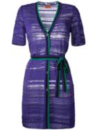 Missoni Buttoned Belted Dress, Women's, Size: 44, Pink/purple, Polyester/viscose