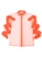 Marco De Vincenzo - Ruffled Details Sheer Shirt - Women - Polyester - 38, Women's, Yellow/orange, Polyester