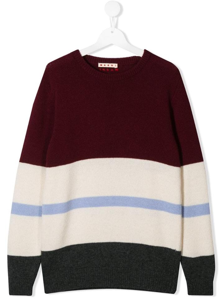 Marni Kids Striped Round Neck Jumper - Red