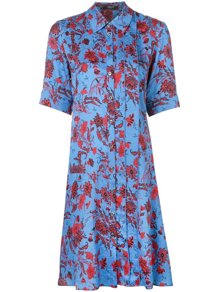 Derek Lam Short Sleeve Nightshade Floral A-line Shirt Dress - Blue