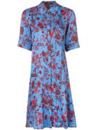 Derek Lam Short Sleeve Nightshade Floral A-line Shirt Dress - Blue