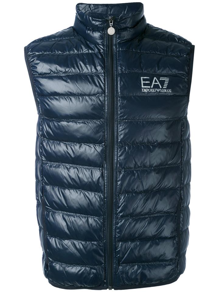 Ea7 Emporio Armani - Logo Print Padded Gilet - Men - Polyamide/duck Feathers - M, Blue, Polyamide/duck Feathers