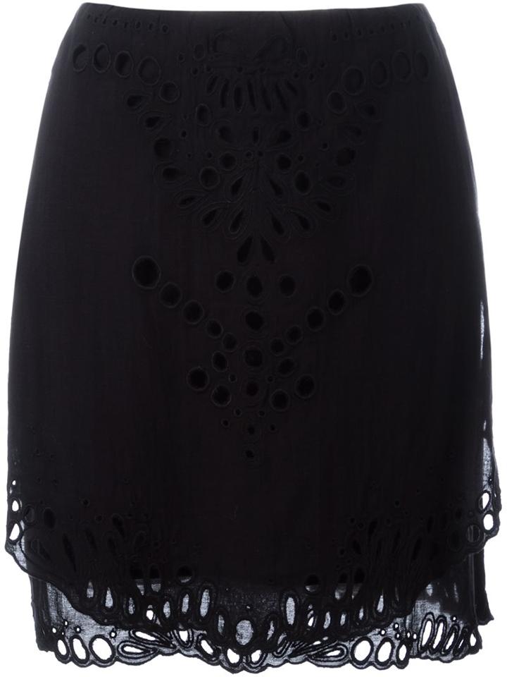 Iro Broderie Anglaise Detail Skirt, Women's, Size: 40, Black, Cotton/viscose