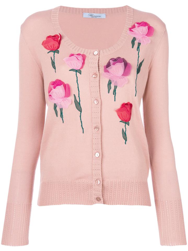 Blumarine Rose Appliqué Cardigan - Pink & Purple