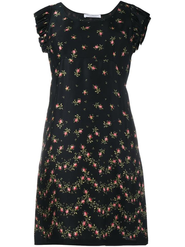 Philosophy Di Lorenzo Serafini Floral Print Ruffle Dress, Women's, Size: 44, Black, Rayon
