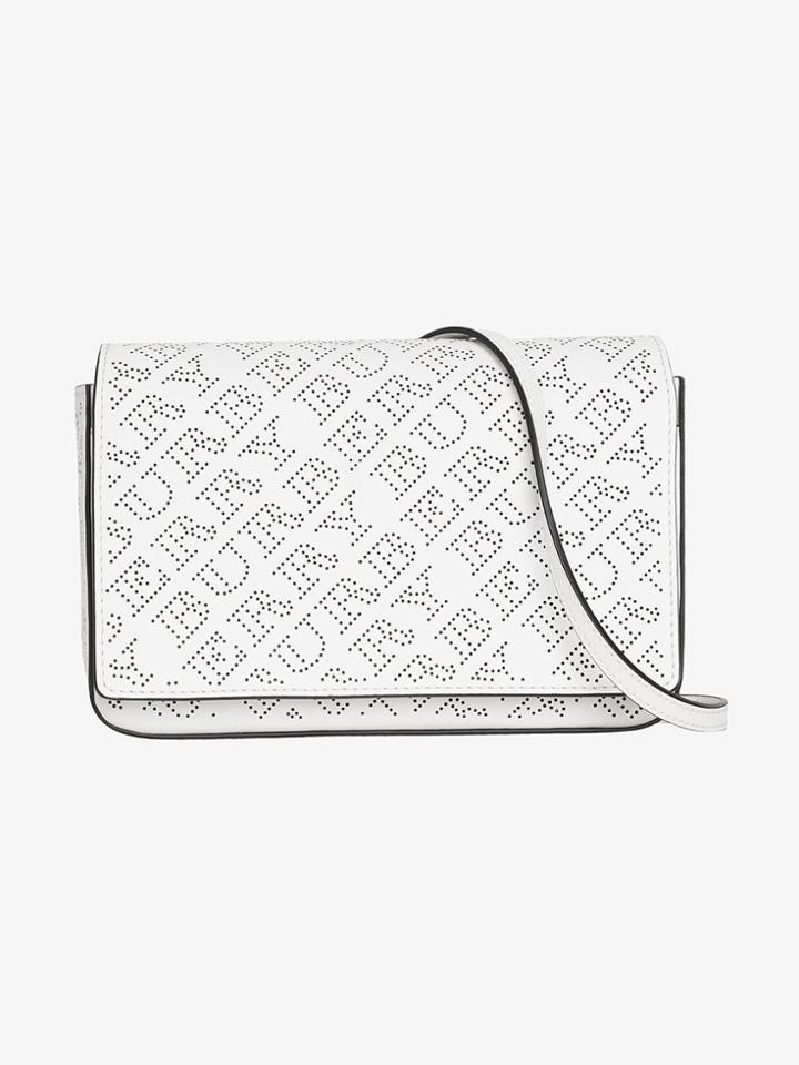 Burberry Perforated Logo Leather Wallet With Detachable Strap - White