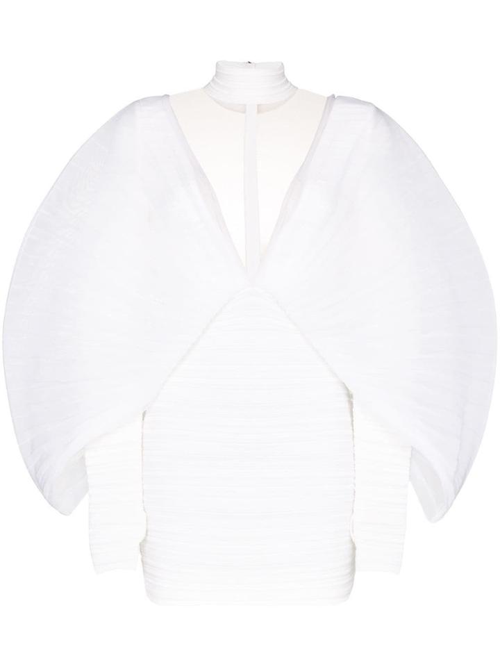 Balmain Pleated V-neck Mini Dress - White