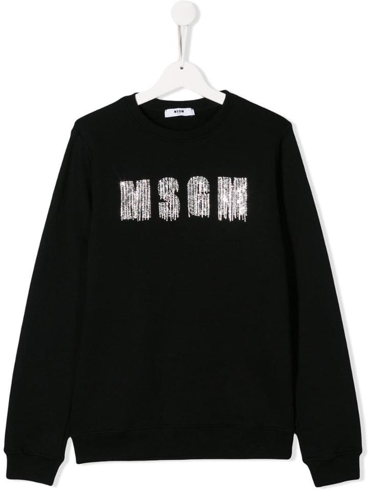 Msgm Kids Teen Crystal-embellished Sweatshirt - Black