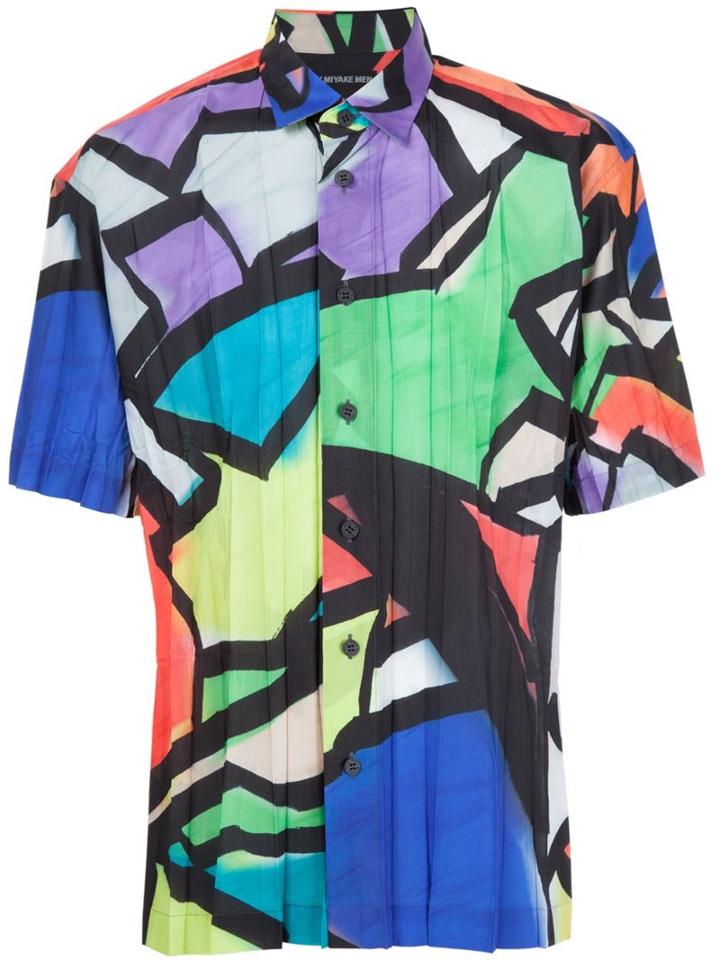 Issey Miyake Men Graphic Print Creased Shirt