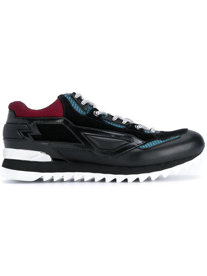 Les Hommes Stitched Panel Sneakers - Black