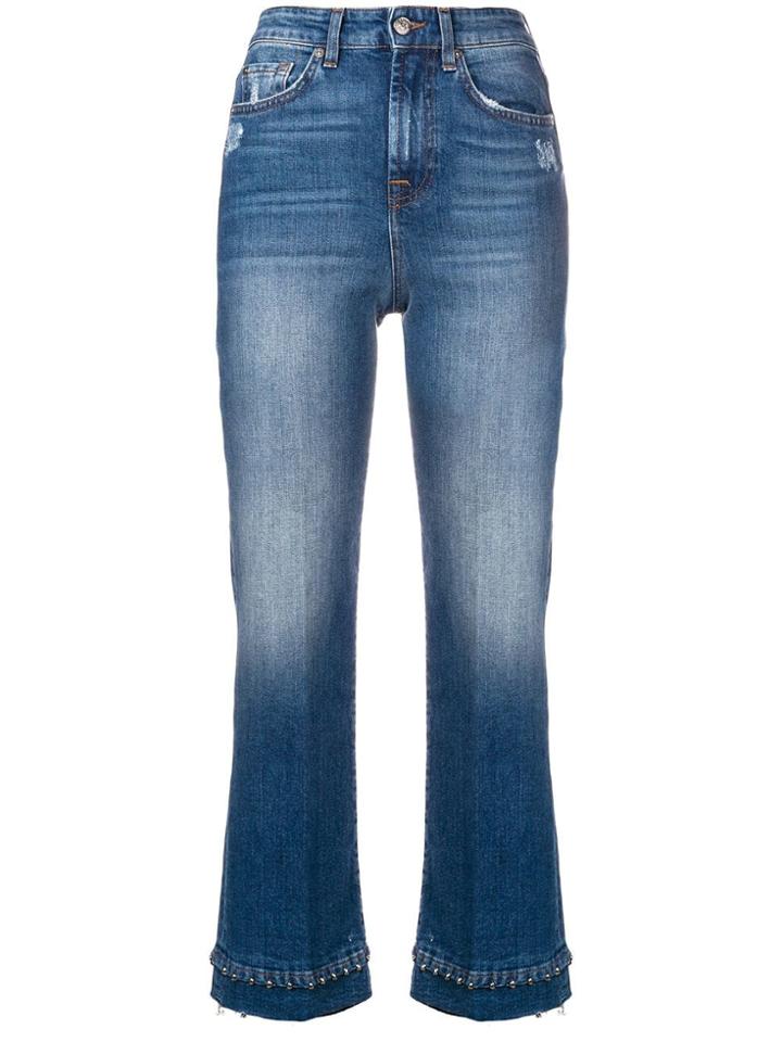 7 For All Mankind Beaded Hem Cropped Jeans - Blue