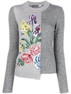 Sport Max Code Asymmetric Floral Embroidered Sweater - Grey