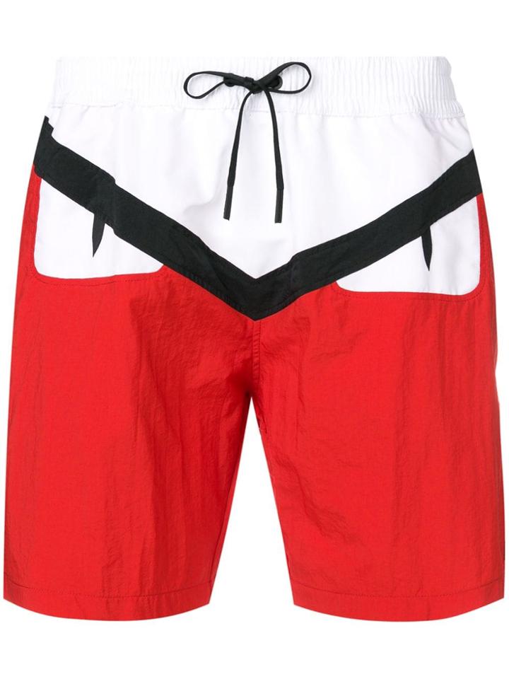 Fendi Bag Bugs Logo Swim Shorts - Red