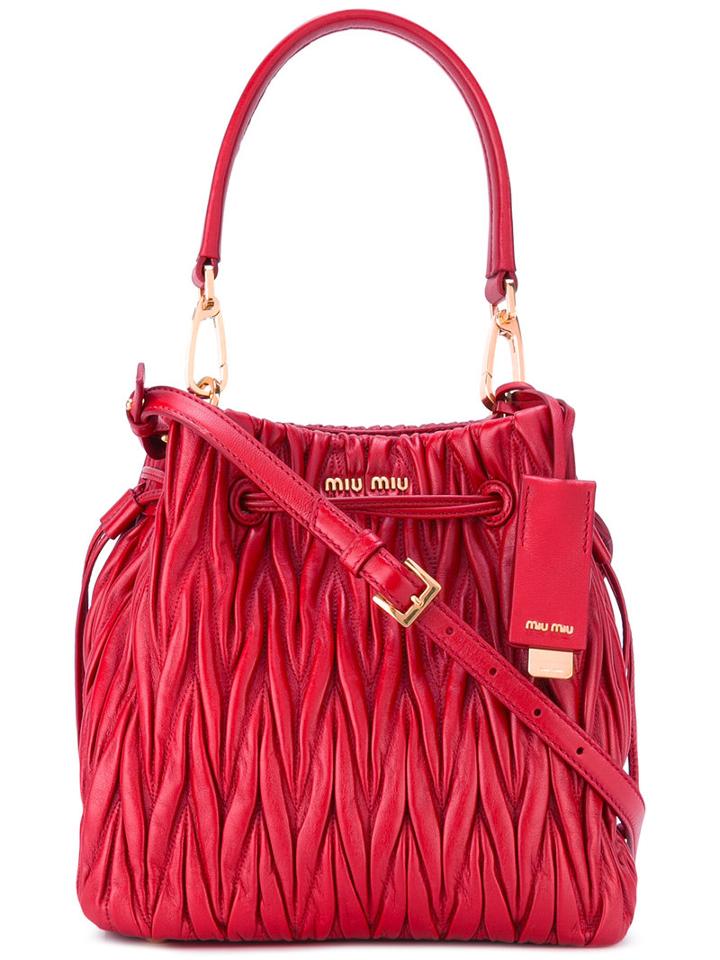 Miu Miu Textured Cross Body Bag, Women's, Red, Calf Leather