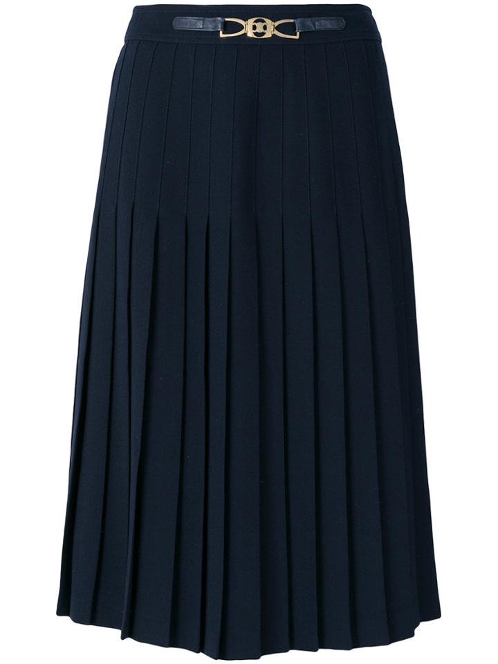 Céline Vintage Belted Pleated Skirt - Blue