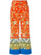 Tory Burch - Floral Print Palazzo Pants - Women - Cotton/spandex/elastane - 8, Red, Cotton/spandex/elastane