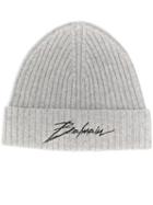 Balmain Ribbed Beanie Hat - Grey
