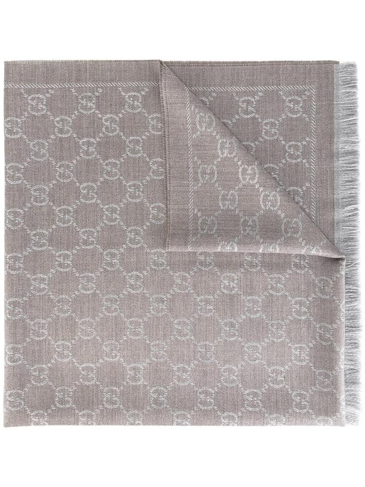 Gucci - 'gg' Pattern Scarf - Women - Wool - One Size, Nude/neutrals, Wool