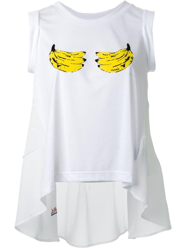 Muveil Banana Print Ruffled Tank Top, Women's, Size: 38, White, Polyester/rayon