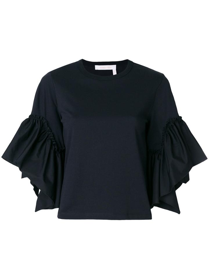 See By Chloé Ruffled Half Sleeve T-shirt - Black