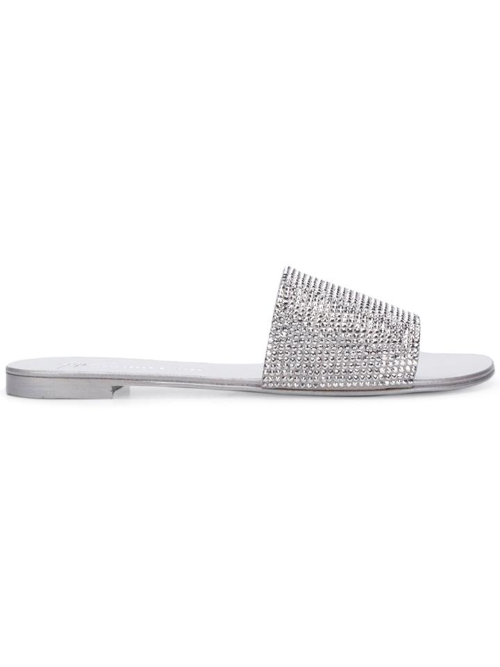 Giuseppe Zanotti Design Embellished Flat Mules - Metallic