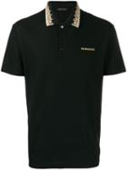Versace Contrasting Embroidery Polo Shirt - Black
