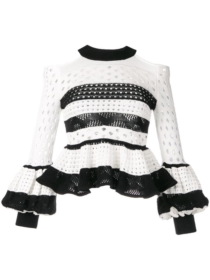 Self-portrait Striped Jumper - White