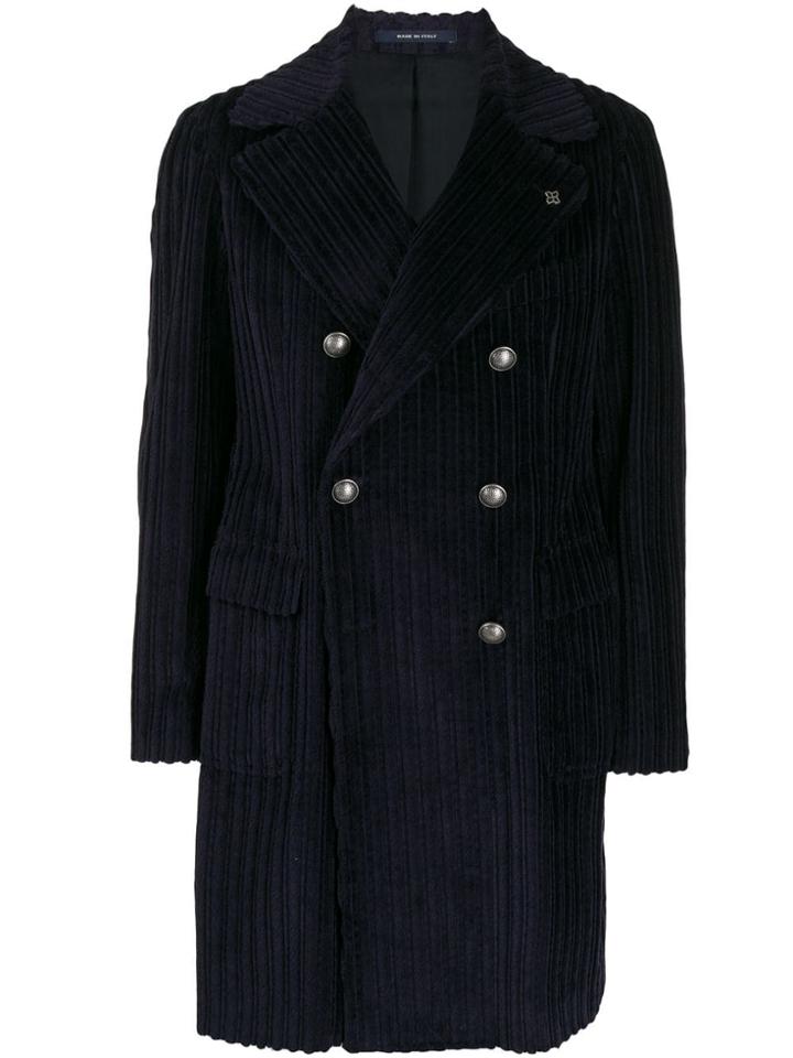 Tagliatore Ribbed Double-breasted Coat - Blue
