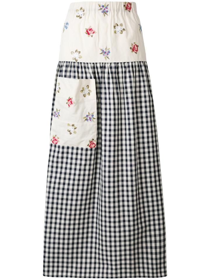 Ermanno Gallamini Flower Embroidered Gingham Maxi Skirt - Blue