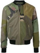 Dolce & Gabbana Patched Camouflage Bomber Jacket - Green