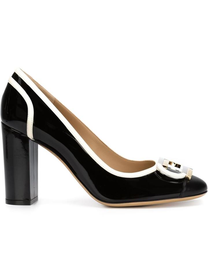 Salvatore Ferragamo Gwen Pumps, Women's, Size: 10, Black, Calf Leather/patent Leather