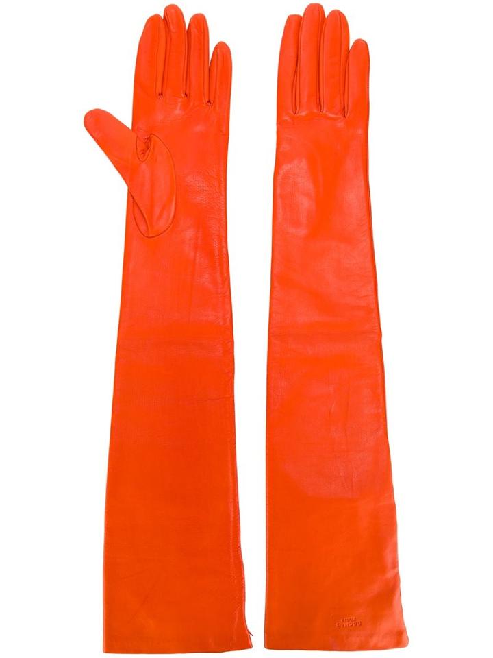 Rochas Long Gloves, Women's, Size: 7, Yellow/orange, Calf Leather
