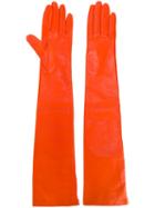 Rochas Long Gloves, Women's, Size: 7, Yellow/orange, Calf Leather
