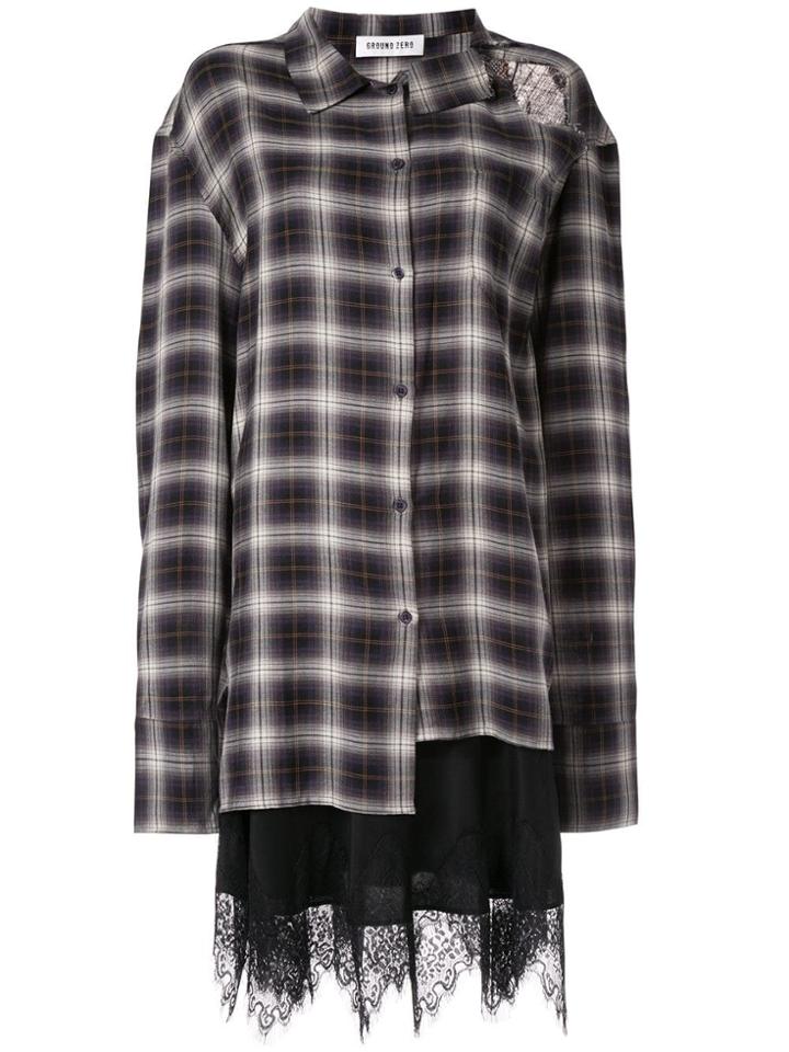 Ground Zero Cut-out Checked Shirt - Grey