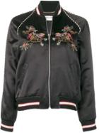 Saint Laurent Flower Embroidered Bomber Jacket - Black