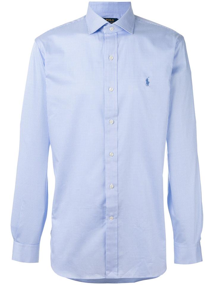 Polo Ralph Lauren Logo Embroidered Checked Shirt, Men's, Size: 15 1/2, Blue, Cotton/spandex/elastane