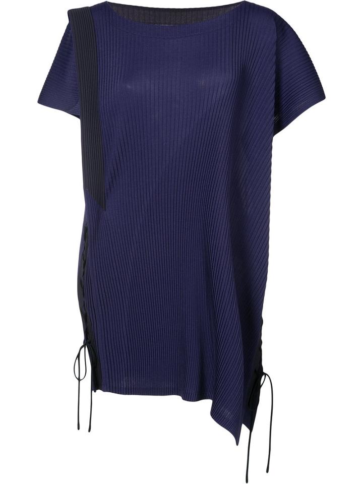 Issey Miyake - Asymmetric Hem Pleated Top - Women - Polyester - 2, Pink/purple, Polyester