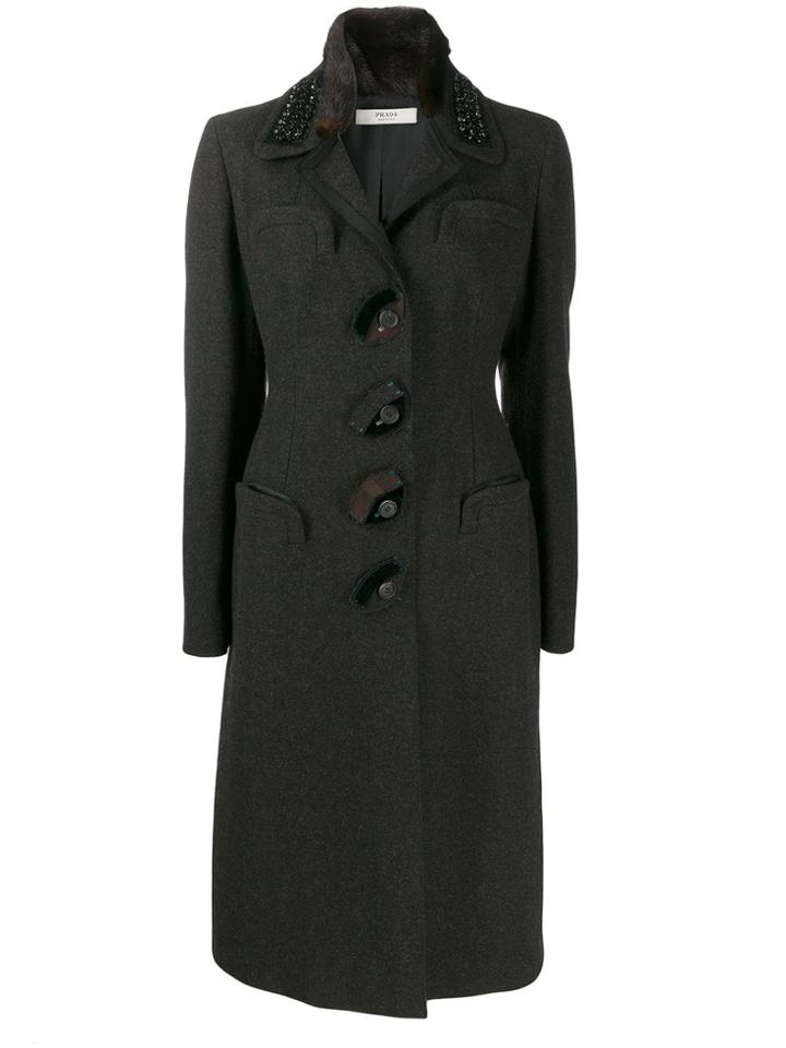 Prada Pre-owned 2000s Fitted Waist Midi Coat - Black