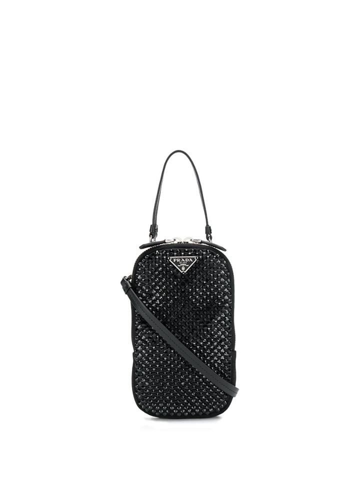 Prada Crystal Detail Mini Bag - Black
