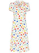Hvn Morgan Rainbow Cherry Print V-neck Silk Midi Dress - White