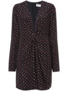 Saint Laurent Printed Gathered Waist Mini Dress - Black