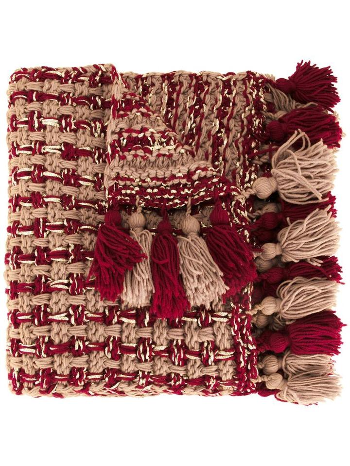 7ii Pompom Poncho Scarf, Women's, Red, Wool