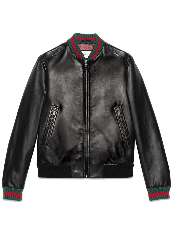Gucci - Jacket With Web - Men - Silk/leather - 50, Black, Silk/leather